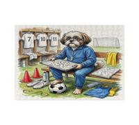 Rompecabezas de fútbol Shih Tzu 2026 para adultos, 300 piezas, listo para combinar con cachorros, rompecabezas de madera, decoración de patrón deportivo para entretenimiento en casa