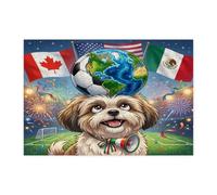 Rompecabezas de fútbol Shih Tzu 2026 para adultos, 300 piezas, para celebrar el día del partido, rompecabezas impresos de madera, patrón deportivo para entretenimiento en casa