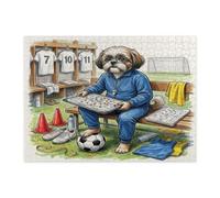 Rompecabezas de fútbol Shih Tzu 2026 para adultos, 500 piezas, listo para combinar con cachorros, rompecabezas de madera, decoración de patrón deportivo para entretenimiento en casa