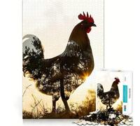 Rompecabezas de Gallo de Doble exposición de 1000 Piezas para Adultos Ayuda a desarrollar la Memoria Diseño de Ocio Suave Colección de Arte para armar Pieza (50x75cm)