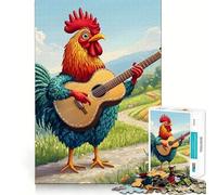 Rompecabezas de Gallo Tocando la Guitarra en un Campo para Adolescentes, 1000 Piezas, Juguete Inteligente para aliviar el estrés, Borde Afilado, Regalo de cumpleaños (38x26cm)