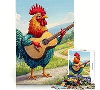 Rompecabezas de Gallo Tocando la Guitarra en un Campo para Adolescentes, 1000 Piezas, Juguete Inteligente para aliviar el estrés, Borde Afilado, Regalo de cumpleaños (38x26cm)