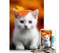 Rompecabezas de Gatito Blanco con Hojas de otoño 1000 Piezas para Adolescentes Estimula la Mente Diversión sin Espacios Ajuste Entretenimiento cautivador para Interiores acogedores (38x26cm)