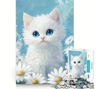 Rompecabezas de Gatito Blanco con Margaritas 1000 Piezas Juego cognitivo Divertido Troquelado de Alta precisión aliviar el estrés (38x26cm)