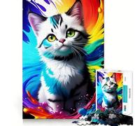 Rompecabezas de Gatito Blanco con Salpicaduras de Pintura 1000 Piezas Juego de concentración Mental diseño Ajustado sin Huecos desafío Cerebral Interactivo para el hogar (50x75cm)