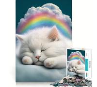 Rompecabezas de Gatito Blanco durmiendo para Adultos 1000 Piezas Juego para ejercitar la Mente Corte de precisión Bordes Suaves desafío Divertido para Pasar el Tiempo (38x26cm)