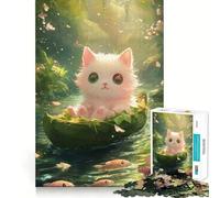 Rompecabezas de Gatito Blanco en Barco de Hojas para Adultos 1000 Piezas Juego Think Boost Estructura de Encaje precisa fácil de Aprender diversión para Toda la Familia (38x52cm)