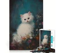 Rompecabezas de gatito blanco entre flores 1000 piezas para adolescentes Entrenamiento de memoria Diversión conexión limpia y sin interrupciones Actividad relajante para grupos en interiores (38x26cm)