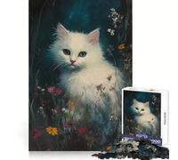 Rompecabezas de Gatito Blanco Entre Flores para Adolescentes, 1000 Piezas, estimulación Mental, Suave, distracción, Firme, Entrelazado, Regalo navideño (38x52cm)