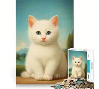 Rompecabezas de Gatito Blanco y Esponjoso para Adultos 1000 Piezas Juego de Memoria Cortado con láser para un Ajuste Perfecto aliviar el estrés (38x52cm)
