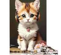 Rompecabezas de Gatito con Auriculares, 1000 Piezas, de Madera, para Adultos y Adolescentes, Ideal para Explorar la Creatividad y la resolución de Problemas (75 x 50 cm)