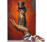 Rompecabezas de Gatito con Sombrero de Copa, antiestrés, 100% cartón Reciclado, Ideal para Adultos y niños, 1000 Piezas (75 x 50 cm)