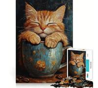 Rompecabezas de Gatito durmiendo en una Taza para Adolescentes, 1000 Piezas, Juguete Inteligente, Tiempo Libre, Corte preciso, Regalo de Temporada 38x26cm
