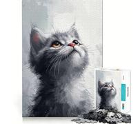 Rompecabezas de Gatito Gris caprichoso de 1000 Piezas para Adolescentes Entrenamiento de Memoria Diversión conexión Limpia y sin interrupciones Actividad grupal Relajante para Interiores (38x26cm)