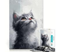 Rompecabezas de Gatito Gris caprichoso para Adultos 1000 Piezas Juego Think Boost Estructura de Encaje precisa fácil de Aprender diversión para Toda la Familia (38x52cm)
