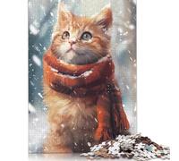 Rompecabezas de Gatito Naranja en Invierno, Juegos creativos, Rompecabezas de cartón Premium para Mujeres y Hombres, Regalo de cumpleaños, 1000 Piezas (75 x 50 cm)