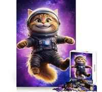 Rompecabezas de Gato Astronauta en el Espacio para Adultos, 1000 Piezas, para Practicar el razonamiento, Actividad de Ocio, Bordes de Primera Calidad, Regalo navideño (38x52cm)