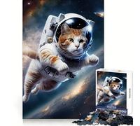 Rompecabezas de Gato Astronauta en el Espacio para Adultos, 1000 Piezas, para Practicar el razonamiento, Actividad de Ocio, Bordes de Primera Calidad, Regalo navideño (38x52cm)