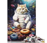 Rompecabezas de Gato Astronauta Jugando. Decoración única para el hogar. Rompecabezas de cartón Premium para Adultos y Adolescentes 1000 Piezas (75 x 50 cm).