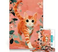 Rompecabezas de Gato atigrado Naranja con Fondo Floral para Adolescentes, 1000 Piezas, para estimular la Memoria, Juego de Interior, Imagen de Montaje, (50x75cm)