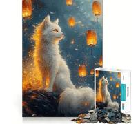 Rompecabezas de Gato Blanco con faroles para Adultos 1000 Piezas Juego de Memoria Corte láser para un Ajuste Perfecto aliviar el estrés (50x75cm)