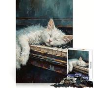 Rompecabezas de Gato Blanco durmiendo sobre un Piano para Adolescentes, 1000 Piezas, Capacidad de concentración, Ocio Relajado, Encaje (50x75cm)