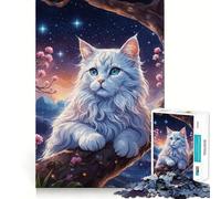 Rompecabezas de Gato Blanco en un Cerezo en Flor 1000 Piezas para desarrollar la Memoria Divertido de Calidad Profesional Ideal para Recortar Mente (50x75cm)