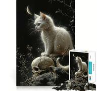 Rompecabezas de Gato Blanco y Calavera de 1000 Piezas Juego de concentración Mental Corte de precisión Bordes Lisos Actividad Absorbente para Noches tranquilas (50x75cm)