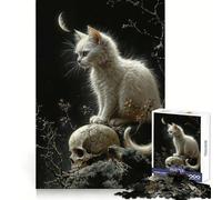 Rompecabezas de Gato Blanco y Calavera para Adultos, 1000 Piezas, Creativo, para aliviar el estrés, Divertido, con Bordes precisos, Ideal para una Navidad Divertida (38x52cm)