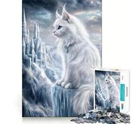 Rompecabezas de Gato Blanco y Castillo congelado para Adolescentes 1000 Piezas diversión Que estimula la Mente componentes Resistentes y de Corte Limpio Actividad para Compartir en Familia (38x26cm)