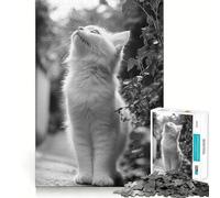 Rompecabezas de Gato Blanco y Gatito Blanco y Negro 1000 Piezas Juego Interactivo para estimular el Pensamiento Cierre Seguro sin Piezas Sueltas desafío Mental para el hogar (50x75cm)
