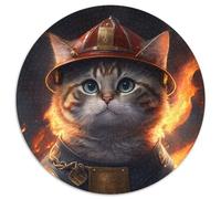Rompecabezas de Gato Bombero de 1000 Piezas para Adultos, Rompecabezas Redondo de 1000 Piezas, Juego para Adultos, Regalo, Juego Interactivo Familiar, desafío Mental, Regalo, 67,5 x 67,5 cm