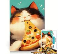 Rompecabezas de Gato Calico Amante de la Pizza para Adolescentes, 1000 Piezas, estimula la Memoria, diversión Relajante, Corte Premium, Regalo Elegante (50x75cm)