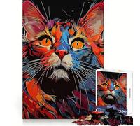 Rompecabezas de Gato Colorido de 1000 Piezas para Adultos, Juguete para desafiar la Mente, Tiempo Libre, diseño nítido, Regalo increíble (38x52cm)