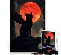 Rompecabezas de Gato con alas de murciélago y Luna roja para Adultos, 1000 Piezas, Entrenamiento de concentración, relajación Consciente, unión precisa, Regalo significativo (38x26cm)