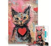 Rompecabezas de Gato con corazón de San Valentín,1000 Piezas,Juego de concentración Mental,diseño Ajustado sin Huecos,desafío Cerebral Interactivo para el hogar (38x52cm)
