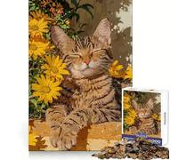 Rompecabezas de Gato con Flores Amarillas,1000 Piezas,para Adultos,para ejercitar la Mente,Entretenimiento Tranquilo,Cierre Seguro,Regalo Original (50x75cm)