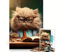 Rompecabezas de Gato con Gafas de Profesor Enojado,1000 Piezas,Juego de concentración Mental,Corte de precisión,Bordes Suaves,Juego para Construir Conexiones significativas (50x75cm)