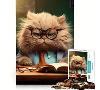 Rompecabezas de Gato con Gafas de Profesor Enojado,1000 Piezas,Juguete de construcción Focus,Ajuste Firme,Montaje Seguro,Juguete de Entretenimiento para Interiores (38x52cm)