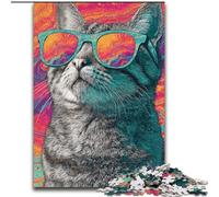 Rompecabezas de Gato con Gafas de Sol para Adultos y Adolescentes, Noches de Juegos, Juguete Colorido para Regalar en casa (26x38cm)