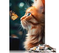 Rompecabezas de Gato con Mariposa, imágenes Personalizables, cartón 100% Reciclado, para Adultos y Adolescentes, 1000 Piezas (75 x 50 cm)