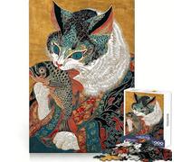 Rompecabezas de Gato con pez al Estilo Ukiyo-e para Adolescentes,1000 Piezas para Fortalecer el Cerebro,Ideal para el Ocio y el Entretenimiento Elegante y con un diseño Atractivo