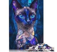 Rompecabezas de Gato con vitrales, decoración única para el hogar, Rompecabezas Rectangular de Papel para Adultos y Adolescentes, Regalo para el Día de la Madre, 1000 Piezas (26 x 38 cm)