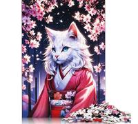 Rompecabezas de Gato de Anime con Kimono, Rompecabezas Rectangular de Papel Entrelazado preciso para niños y niñas, 1000 Piezas (26 x 38 cm)