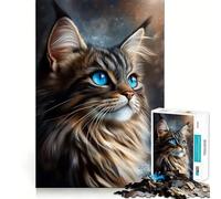 Rompecabezas de Gato del Bosque Noruego con Ojos Azules para Adolescentes, 1000 Piezas, Juguete Intelectual, diversión en Interiores, Corte de Calidad, Regalo Creativo (38x52cm)