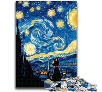 Rompecabezas de Gato del Cielo Nocturno de Van Gogh, 1000 Piezas, Ideal para Adultos, Juguete Educativo Intelectual y descompresor (50x75cm)