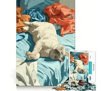 Rompecabezas de Gato durmiendo en la Cama de lavandería para Adolescentes, 1000 Piezas, Rompecabezas Mental, Divertido y Relajante, Arte para armar, un Bonito Regalo 38x26cm