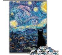 Rompecabezas de Gato en el Cielo Nocturno de Van Gogh para Adultos, Apto para Mayores de 14 años Diversión Familiar Es un Regalo Ideal para Toda la Familia 26x38cm