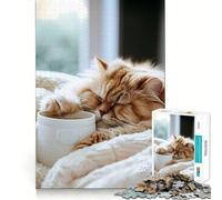 Rompecabezas de Gato en Taza de café Persa, 1000 Piezas para Adultos, Juguete cognitivo, Divertido, para armar Juntos, Pieza de colección de Arte (50x75cm)