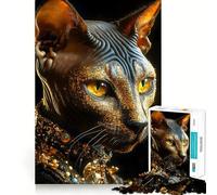 Rompecabezas de Gato esfinge con Purpurina Dorada de 1000 Piezas para Adolescentes Refuerza la Memoria Aguanta y Calma Borde de Calidad Regalo Ideal para Pedir un Deseo a Papá Noel 38x26cm